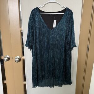 Evan's Womens 28 Teal Green Short Sleeve‎ V-Neck Shimmery V-Neck Blouse